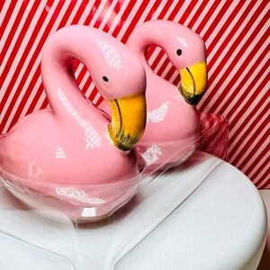 Set of 2 Ceramic Pink Flamingo Salt & Pepper Shakers Tropical Party